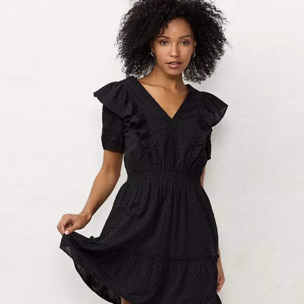 NWT Lauren Conrad Womens Mini Dress Ruffle Short Sleeve Black Cotton Size 2XL